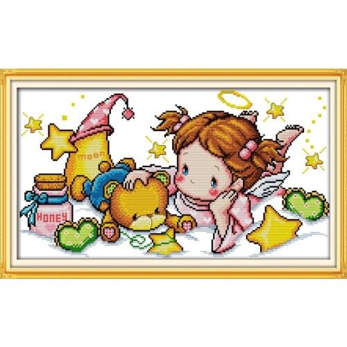 Angel girl cross stitch kit cartoon 14ct 11ct count pre print canvas stitching embroidery DIY handmade needlework