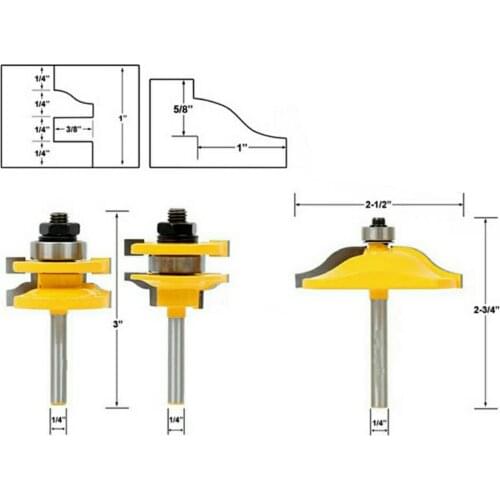 3pcs router bit Raised Panel Cabinet Door Router Bit Set 1/4 Inch Wood End Milling Cutter Woodworking Cutting Power Hand Tool