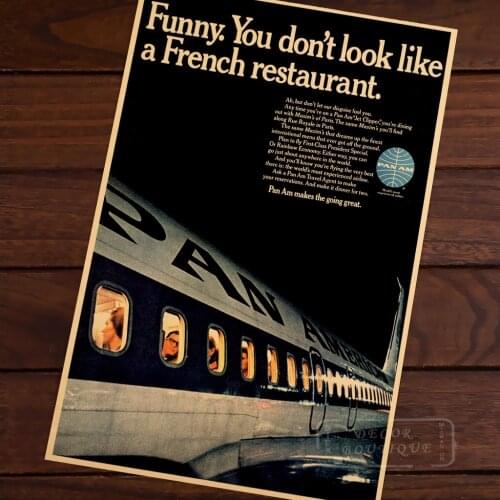 PAN AM Airline French Restaurant ad Vintage Retro Canvas Painting Alloy Wood Frame Poster DIY Wall Home Posters Home Decor Gift