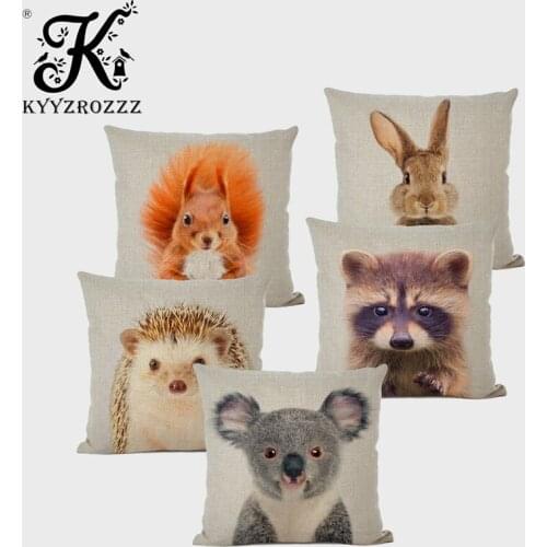 Cute Animal Decoration Cushion Cover Linen Home Custom Pillowcase Koala Tiger Panda Rabbit Fox Penguin Print Throw Pillowcase