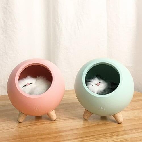 USB Cute Cat House Touch Dimming LED Night Light Kid Baby Bedroom Home Modern Indoor Study Bedside Decoration Creative Gift Lamp