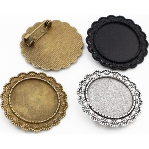 New Fashion 5pcs 25mm Inner Size Antique Silver Plated adn Bronze and Black Brooch Cameo Cabochon Base Setting Pendant