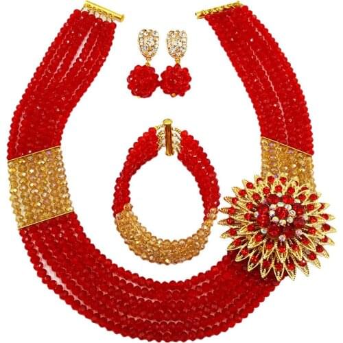 Latest Red Gold AB W omen Costume Jewelry Set African Wedding Beads Nigerian Necklace Bridemaids Jewelry Sets 6C-SS016