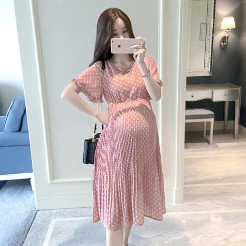 New Chiffon Dresses Maternity Clothing For Pregnant Women Fashion V-neck Short Sleeve Pregnancy Dress Maternity Summer Clothes