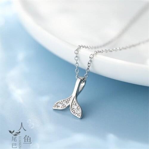 New Beautiful Crystal Mermaid 925 Sterling Silver Jewelry Temperament Sweet Fish Tail Clavicle Chain Pendant Necklaces H529