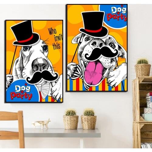 Poster HD Print Cute Party Dog Cartoon Beautiful Mural Art Canvas Painting Nordic Childrens Room Home Decoration