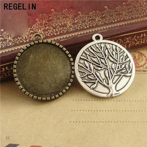 REGELIN Tray Antique bronze/Antique Silver Pendant Setting 10pcs/lot Inner 25 mm for Cabochon DIY Craft Jewelry Accessories