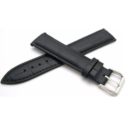 Rolamy 12 14 16 18 20 22 24mm Real Calf Leather Black Classic Alligator Grain Watch Band Strap Belt For Seiko Tudor Rolex IWC