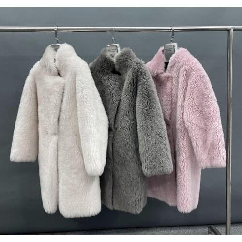 Luxury Fashion Women Warm Real Sheep Fur Coat New Arrival Wholeale Winter Long Wool Teddy Bear Coat