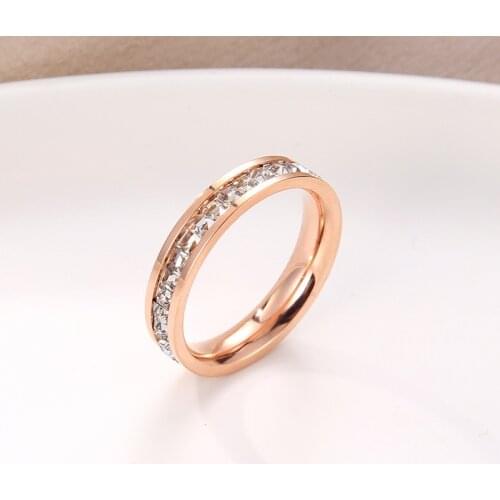Luxury Elegant Square Zircon Full Crystal Stainless Steel Rings For Women No Fading Rose Gold Silver Color Lovers Ring Jewelry
