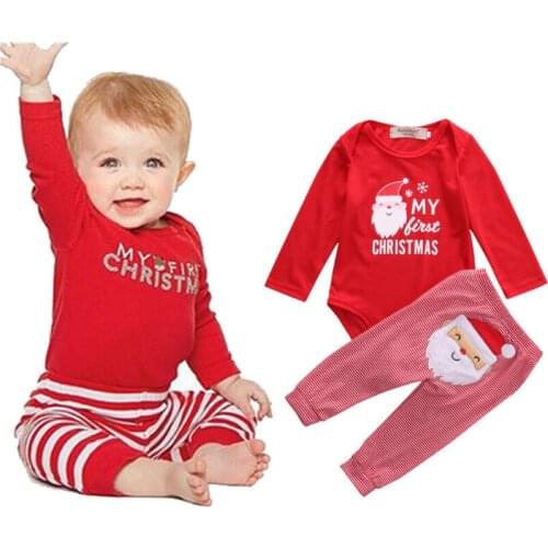 Christmas Clothes Sets for Baby Kids Lovely My First Xmas Long Sleeve Tops Rompers +High Waist Pants Cute Clothes XMAS Sets