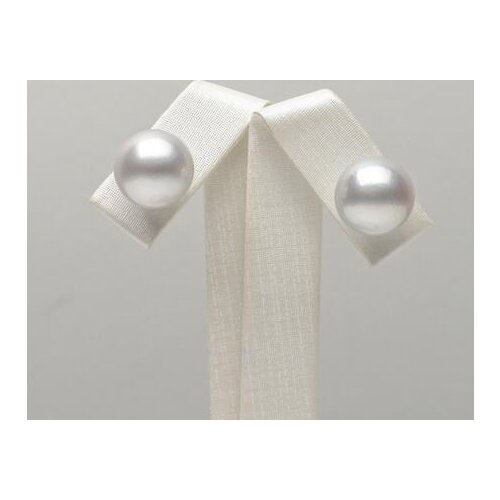 Free Shipping 12.7mm Round Silver White Genuine South Sea Pearl Stud Earrings 18k White Gold
