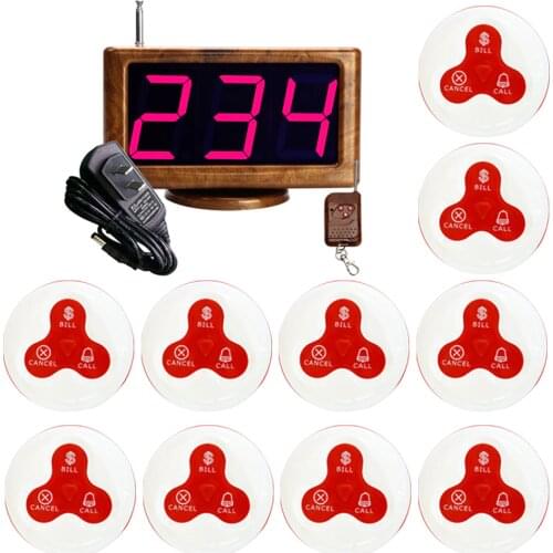 JINGLE BELLS Waterproof 10 calling buttons+1 LED display receiver wireless calling system call pager for hotel, restaurant, cafe