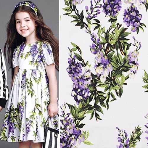 100%cotton sateen stretch Wisteria printed fabric for sewing women clothing upholstery tissue wedding dress by 140cm width