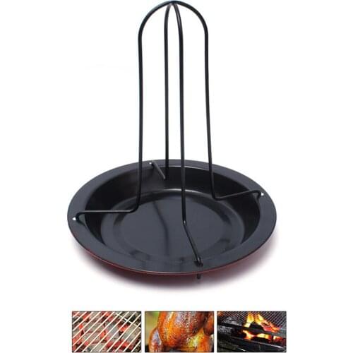 Carbon Steel Upright Chicken Roaster Rack With Bowl Tin Non-stick BBQ Tools