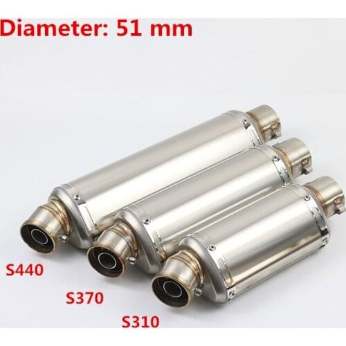 310mm 370mm 440mm Universal Stainless Steel Exhaust Muffler Pipe With DB Killer Silp On 38-51mm Motorcycle Silencer
