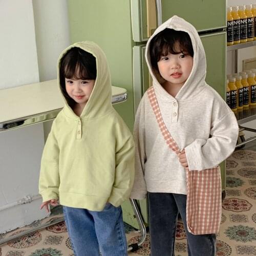 Spring 2021 Kids Boys and Girls Solid Cotton Hooded Sweatshirt Children Korean Style Pullover Casual Top Fashion Clothing, #1201
