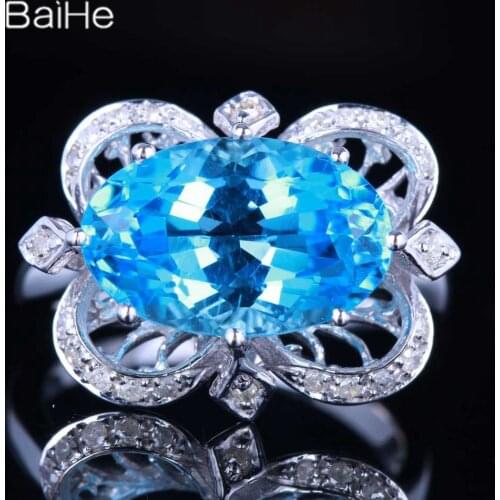 BAIHE Sterling Silver 925 4.75CT Oval cut Flawless 100% Genuine Blue Topaz Engagement Women Trendy Fine Jewely Blue Topaz Ring