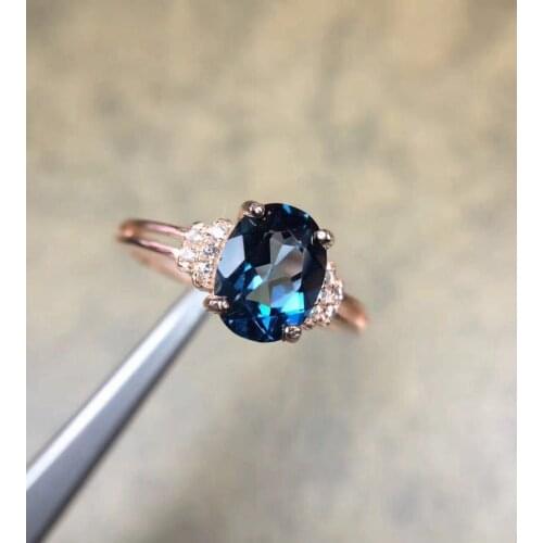 Natural Blue Topaz Gemstone S925 Sterling Silver rose glod Ring Diamond Women Fine Jewelry