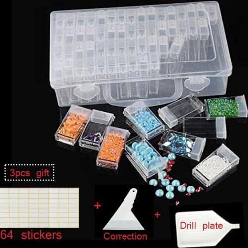 128/64 grid adjustable diamond craft tools plastic storage box diamond embroidered diamond beads storage box