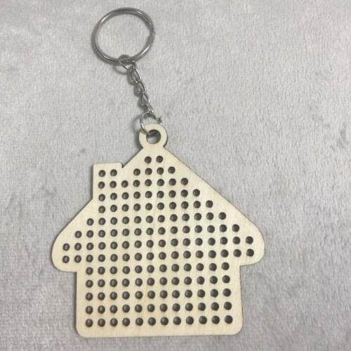 20pcs Diy wooden small house cross stitch key chain