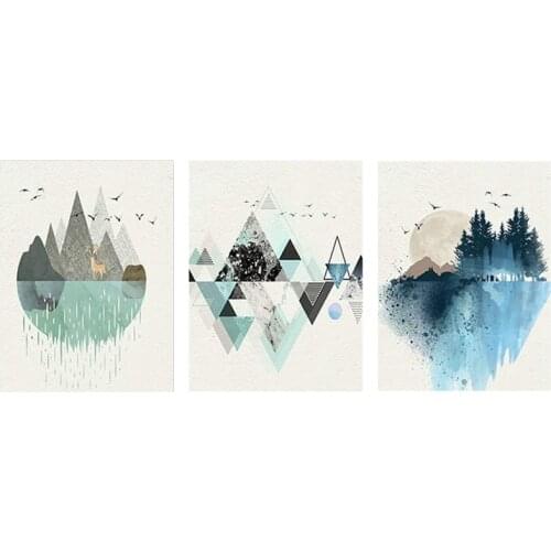 Abstract Wall Decor Canvas Wall Art Paintings Geometric Mountain Wall Pictures Artworks for Family Bedroom Decoration