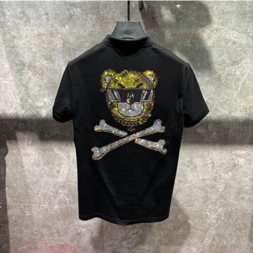 Diamond stone Polo Masculino Men Short Sleeve Cotton Shirt Rhinestones Polo Shirts Hot drill New Fashion Brand Men Polo Shirt C