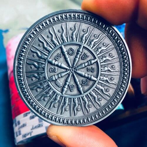 Arcana Tarot Dealer Button Oroboros Retro Silver Poker Card Guard Wheel of Fortune Head-to-tail Divination