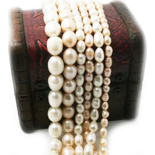 Free Shipping 35.5cm DIY Necklace Bracelat Jewelry Making Rice Shape Natural White Pink Freshwater Pearl Loose Beads Strand