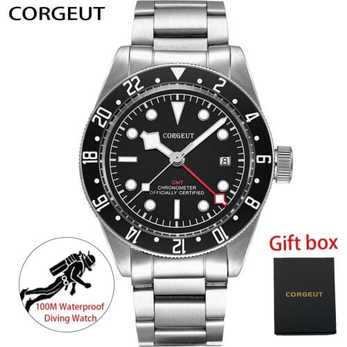 CORGEUT Design Brand Luxury Men Watche GMT Automatic Military Sport Swim Clock Mechanical Wristwatch Date Relógio masculino