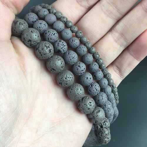 Grey Volcanic Rock Stone Beads Natural Lava Hematite Round Loose Spacer Beads For Jewelry Making DIY Bracelet 15'' 4 6 8 10mm