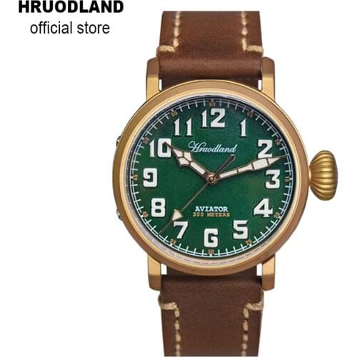 Hruodland SW200 Bronze Men Automatic Pilot Watches Leather strap Sapphire Glass 30ATM Mechanical Flieger Wrist watch for Male