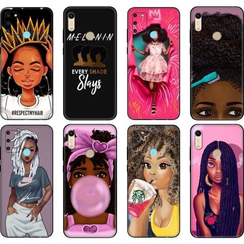 Black tpu Case For Honor 8a Prime 8s 9 10X Lite 9A 9C 9X Premium Pro 9S Case Cover African Beauty Afro Puffs Black Girl