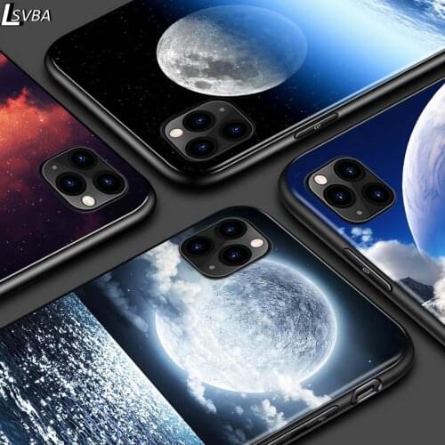 Moon Planet Space For iPhone 12 Pro Max Mini 11 Pro XS Max X XR 6S 6 7 8 Plus 5S Bright Black Phone Case