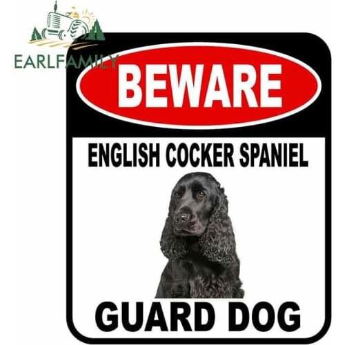 EARLFAMILY 13cm x 11cm BEWARE ENGLISH COCKER SPANIEL GUARD DOG Car Sticker Cover Scratches Composite Sign Pet Dog Decal