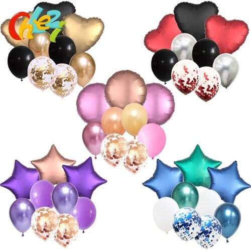 9pcs/lot 18 inch Heart Round Star foil helium balloons+12 inch transparent confetti latex globos theme wedding birthday decor