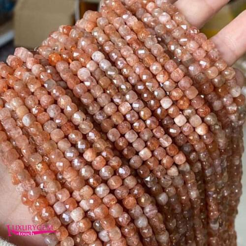 Natural Golden Color Sun Stone Loose Beads High Quality 4mm Faceted Square Shape DIY Gem Jewelry Accessories 38cm a3508