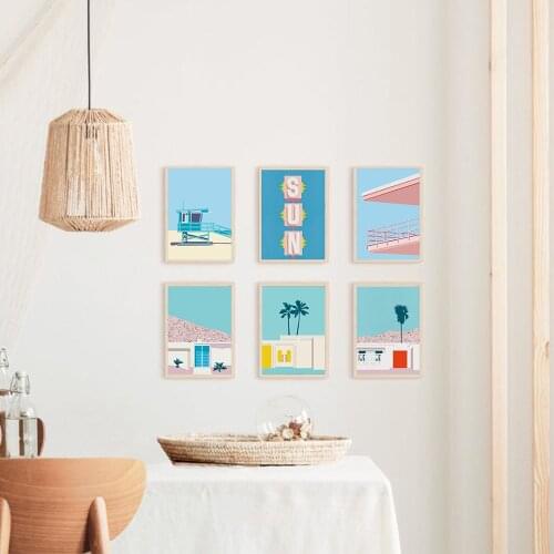 Palm Springs Retro Prints Canvas Painting,Vintage Art,California Poster,Mid Century Modern Home Decor,Colourful Wall Picturest