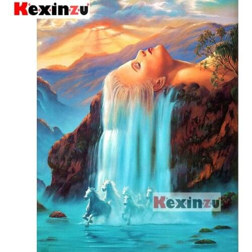 Kexinzu 5d Full DIY Square Diamond Painting Cross Stitch-Waterfall hair-3d Round Embroidery Mosaic Resin Home Decor Gifts K8565