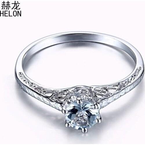 Certified Round 0.37ct Aquamarine Ring Solid 10K White Gold Gemstone Engagement Wedding Ring For Women Vintage Antique Jewelry