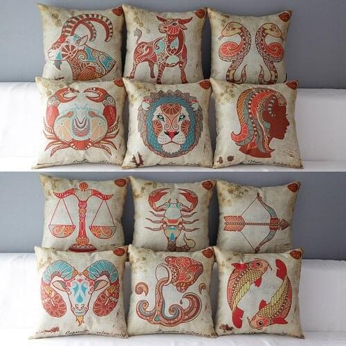 Hot Cushion Cover 12 Zodiac Pattern Decorative Pillow Cover Sofa Seat Case Car Pillowcase Soft Bed Pillow Case Home Textiles