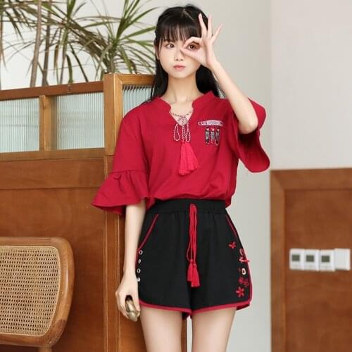 Sweet Chinese Style Clothing Women Summer Blouses 2021 Fashion Harujuku Tshirt Vintage Teeshirt Women Asian Streetwear Top 12506