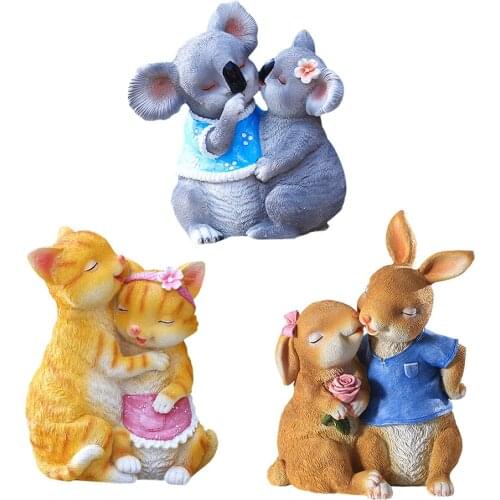 Cartoon Rabbit Decoration Outdoor Courtyard Garden Decor Creative Koala Cat Simulation Couple Small Animal Resin Sculpture Figur