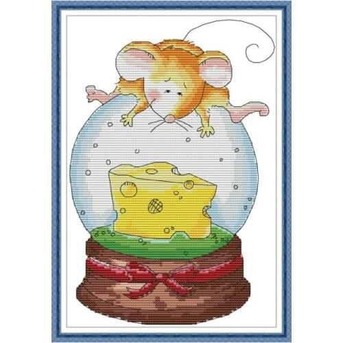 DA535 Mouse and cake cross stitch kit aida 14ct 11ct count print canvas cross stitches needlework embroidery DIY handmade