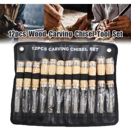 12pcs/set Professional Art Wood Carving Chisel Knife Hand Tool Set High Carbon Steel Woodworking Gouges DIY Hand Carving Tools