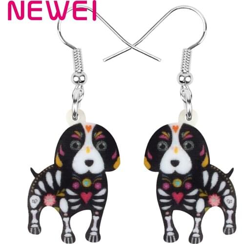 Newei Acrylic Halloween Beagles Dog Earrings Big Floral Lovely Animal Dangle Drop Jewelry For Women Girls Funny Gift Decoration