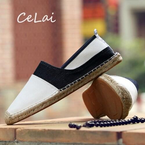 CeLai New Men nationa Style Breathable Slip On Casual Canvas Hemp Insole Fisherman Light Shoes Male Espadrille Flats Shoes A-063