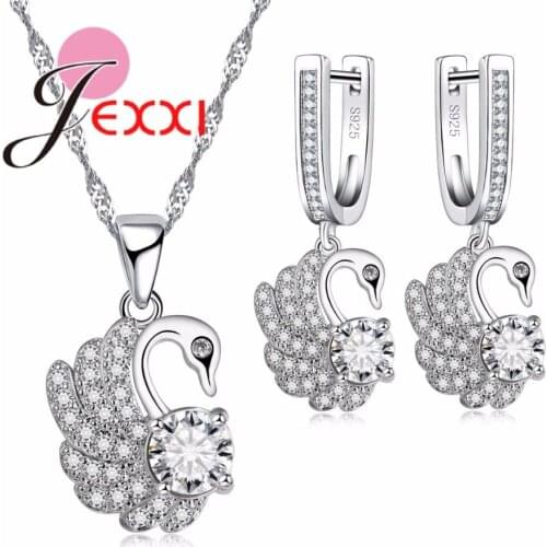 New Trendy Jewelry Set 925 Sterling Silver Wedding Bridal Bijoux for Women Clear CZ Zircon Necklace Earrings Set