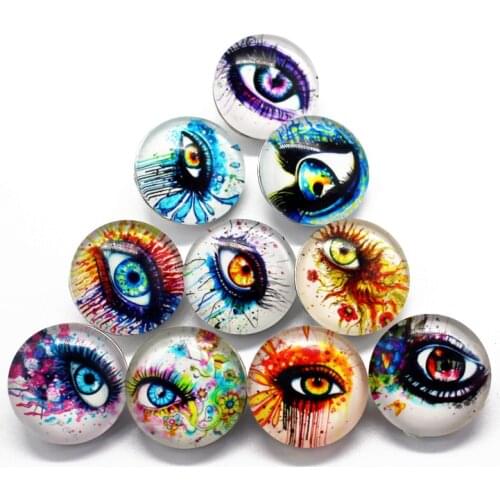 Wholesale 12pcs/lot glass Eyes graffiti snap buttons 18mm leather clasp snap button bracelet snap Bangles jewelry