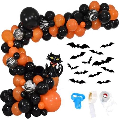 Orange Black Balloon Arch Halloween Balloons Garland Kit Bat Stickers Foil Balloons Halloween Party Decoration Home Decor